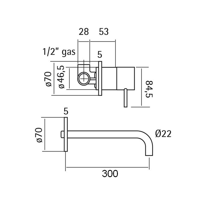 Pure RVS 316 Serie RV2512 wastafelkraan 2-gats compleet met inbouwdeel 300mm lang RVS geborsteld