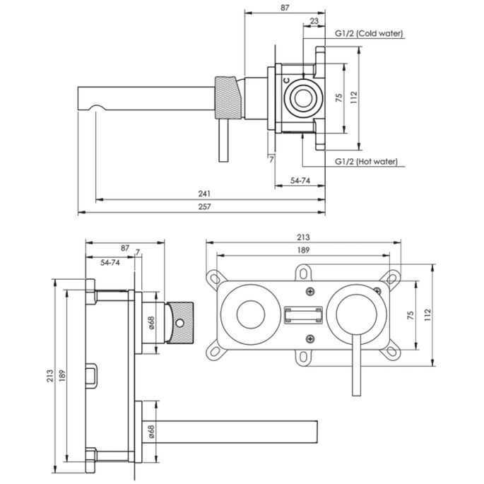Brauer Carving 5-GM-083-S6-65 inbouw wastafelmengkraan met rechte uitloop en rozetten model A2 gunmetal geborsteld PVD
