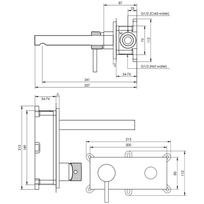 Brauer Carving 5-NG-083-S6 inbouw wastafelmengkraan met rechte uitloop en afdekplaat model A2 RVS geborsteld PVD