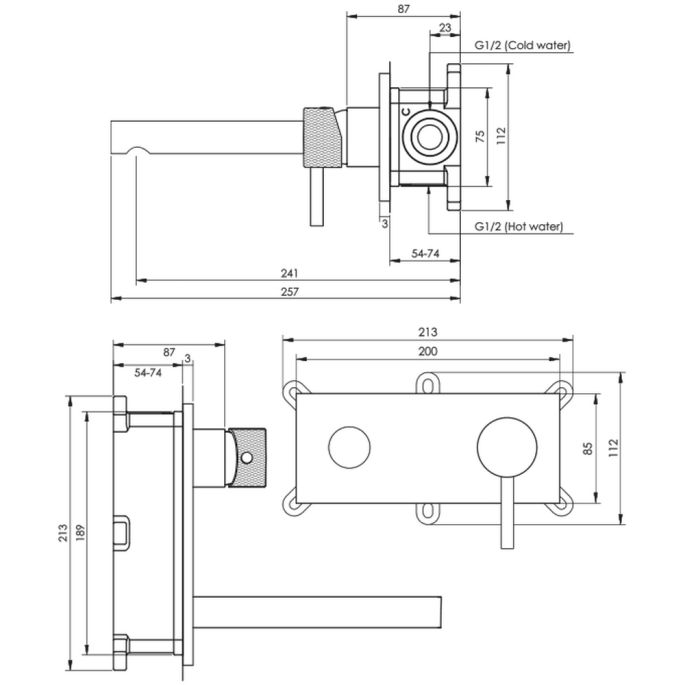 Brauer Carving 5-S-004-S6 inbouw wastafelmengkraan met rechte uitloop en afdekplaat model A1 mat zwart