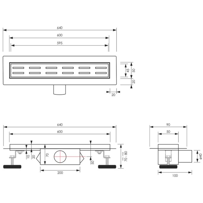 Brauer DR-SSRF60NG douchegoot Small met standaard rooster en flens 5 x 60cm RVS geborsteld