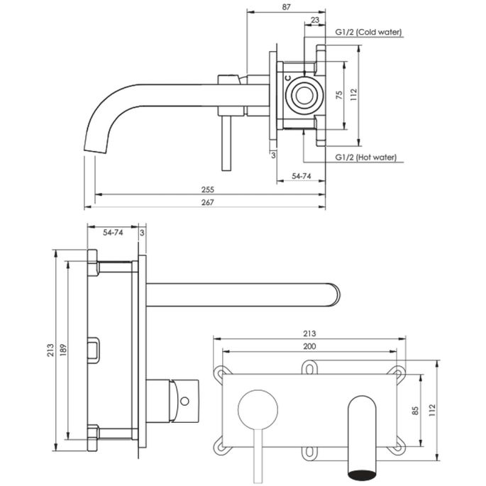 Brauer Edition 5-GM-083-B3 inbouw wastafelmengkraan met gebogen uitloop en afdekplaat model C2 gunmetal geborsteld PVD