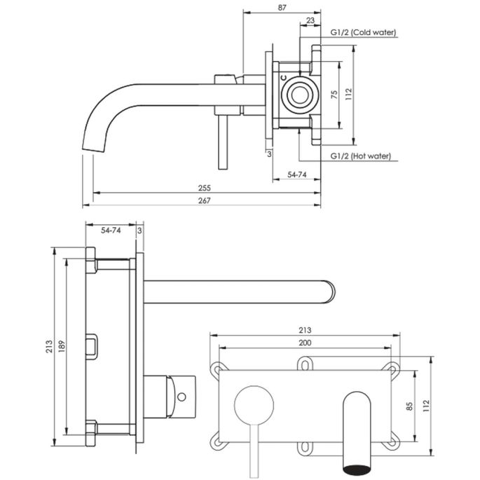 Brauer Edition 5-S-083-B4 inbouw wastafelmengkraan met gebogen uitloop en afdekplaat model D2 mat zwart