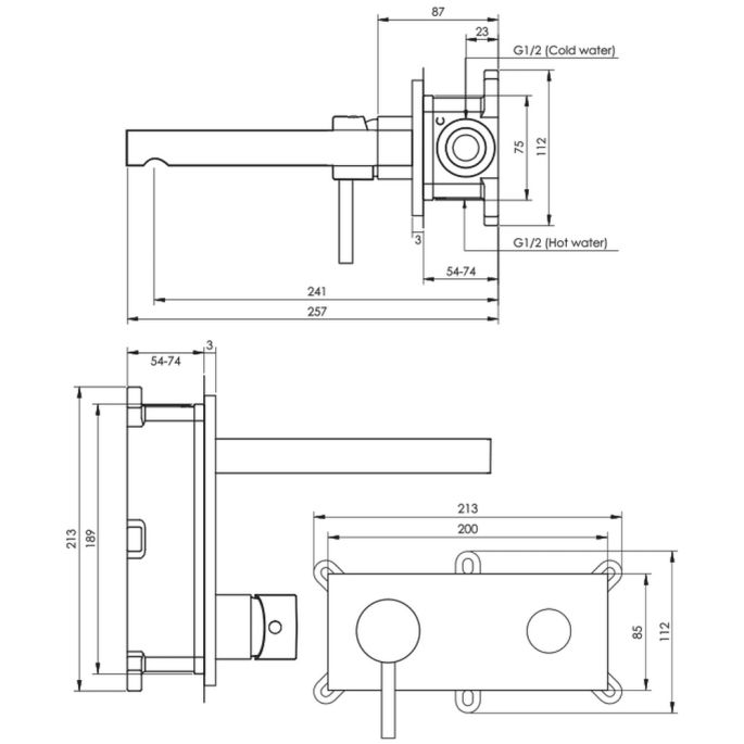 Brauer Edition 5-S-083-S2 inbouw wastafelmengkraan met rechte uitloop en afdekplaat model A2 mat zwart
