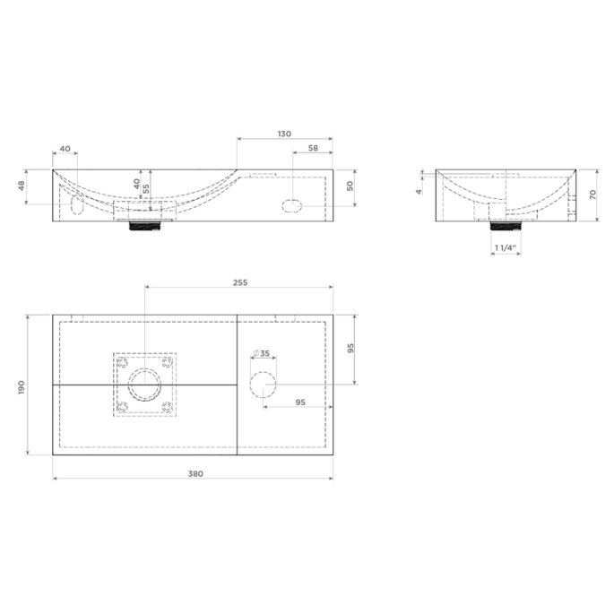 Clou Vale CL0336161R fontein 38x19cm zonder kraangat rechts Italiaans zand keramiek