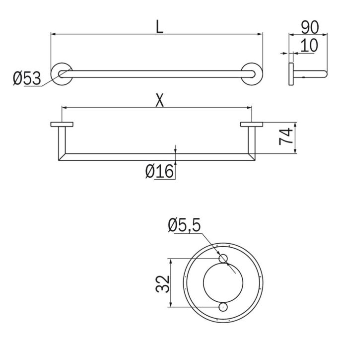 Inda Gealuna A1018DNE handdoekhouder 85cm mat zwart