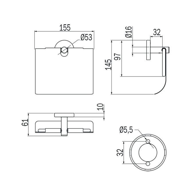 Inda Gealuna A10260NE toiletrolhouder met klep mat zwart