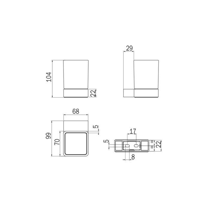 Inda Indissima A88100NS21 bekerhouder met glazen beker RVS geborsteld/ gesatineerd glas