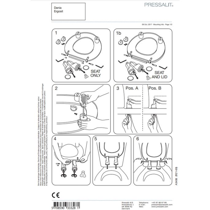 Pressalit Ergosit R20000 toiletzitting 50mm verhoogd met deksel wit