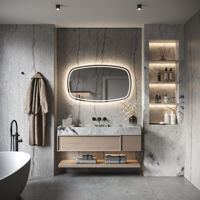 Phantom Mirrors Serie 007 007.140.74 Deens ovale LED spiegel, 140x74 cm met directe en indirecte led rondom