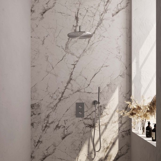 Brauer Carving 5-NG-124 thermostatische inbouw regendouche 3-weg omstelling SET 28 RVS geborsteld PVD