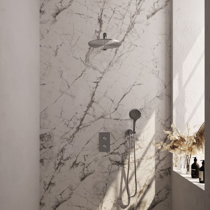 Brauer Carving 5-NG-128 thermostatische inbouw regendouche 3-weg omstelling SET 32 RVS geborsteld PVD