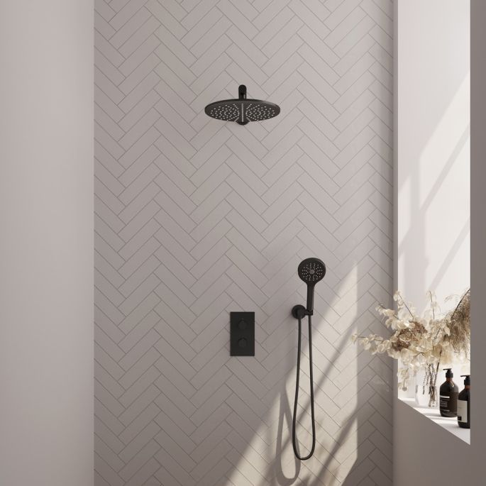 Brauer Carving 5-S-128 thermostatische inbouw regendouche 3-weg omstelling SET 32 mat zwart