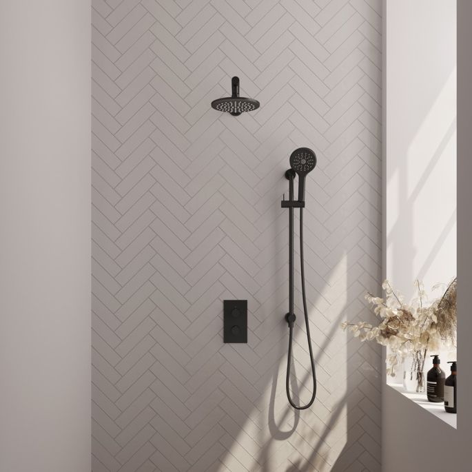 Brauer Carving 5-S-139 thermostatische inbouw regendouche 3-weg omstelling SET 43 mat zwart