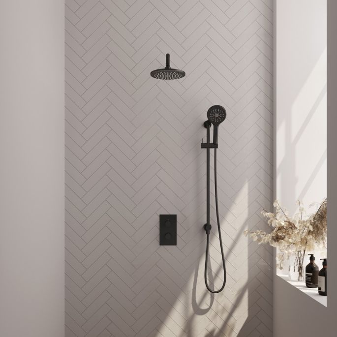 Brauer Carving 5-S-141 thermostatische inbouw regendouche 3-weg omstelling SET 45 mat zwart