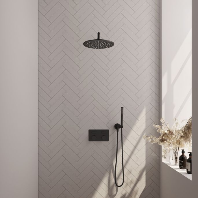 Brauer Carving 5-S-187 thermostatische inbouw regendouche met drukknoppen SET 52 mat zwart