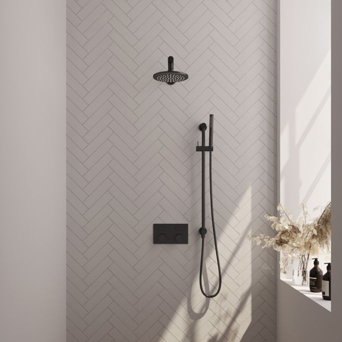 Brauer Carving 5-S-196 thermostatische inbouw regendouche met drukknoppen SET 61 mat zwart