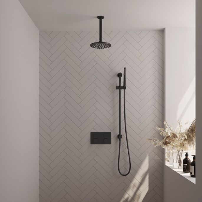 Brauer Carving 5-S-200 thermostatische inbouw regendouche met drukknoppen SET 65 mat zwart