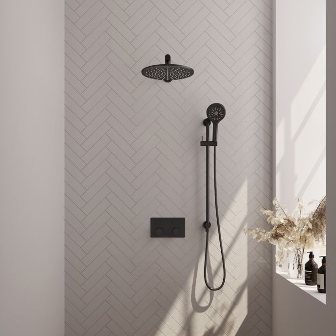 Brauer Carving 5-S-203 thermostatische inbouw regendouche met drukknoppen SET 68 mat zwart