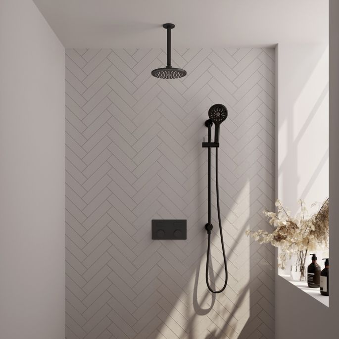 Brauer Carving 5-S-206 thermostatische inbouw regendouche met drukknoppen SET 71 mat zwart