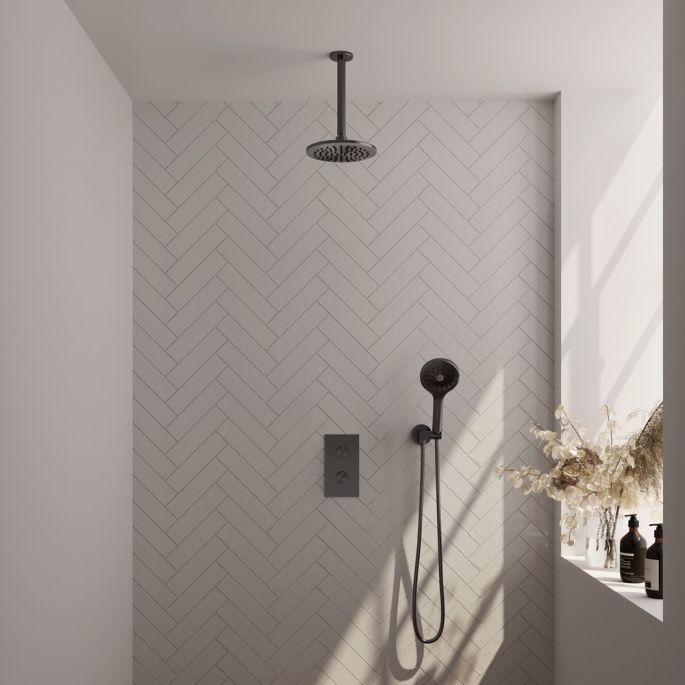 Brauer Edition 5-GM-060 thermostatische inbouw regendouche 3-weg omstelling SET 35 gunmetal geborsteld PVD