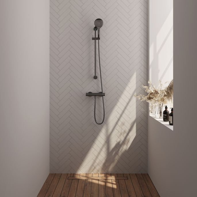 Brauer Carving 5-GM-086-2 opbouw douche thermostaatkraan SET 02 gunmetal geborsteld PVD