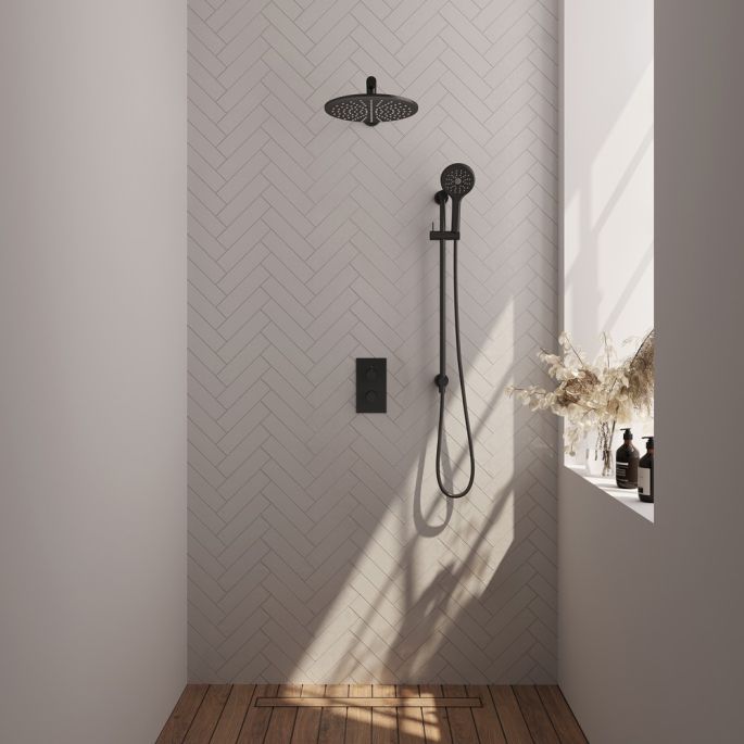 Brauer Carving 5-S-140 thermostatische inbouw regendouche 3-weg omstelling SET 44 mat zwart