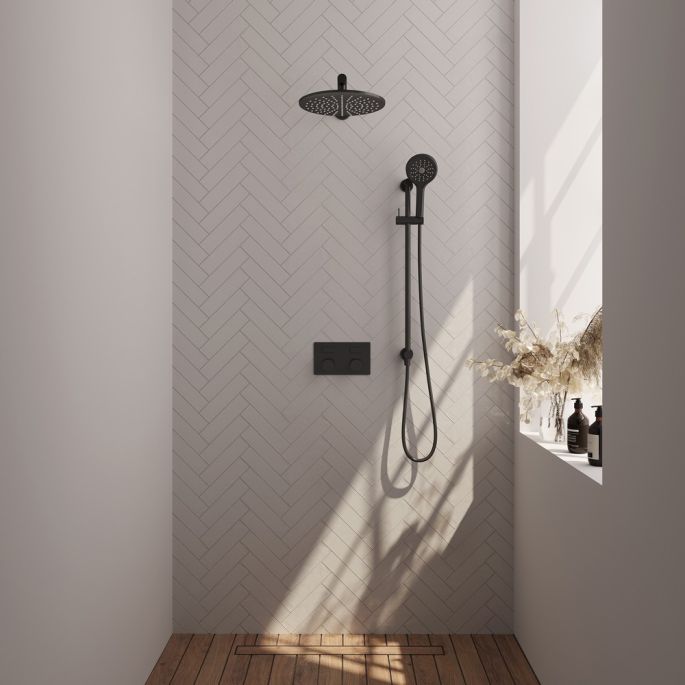 Brauer Carving 5-S-203 thermostatische inbouw regendouche met drukknoppen SET 68 mat zwart