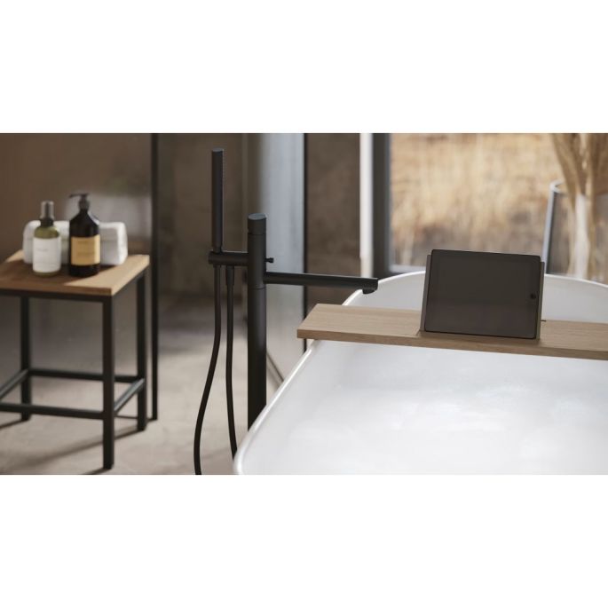 Looox Bath Collection WBSHELF88RVS badplank 88 cm massief eiken old grey met inzet geborsteld RVS