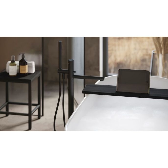Looox Bath Collection WBSHELFBL69RVS badplank 69 cm massief eiken zwart met inzet geborsteld RVS