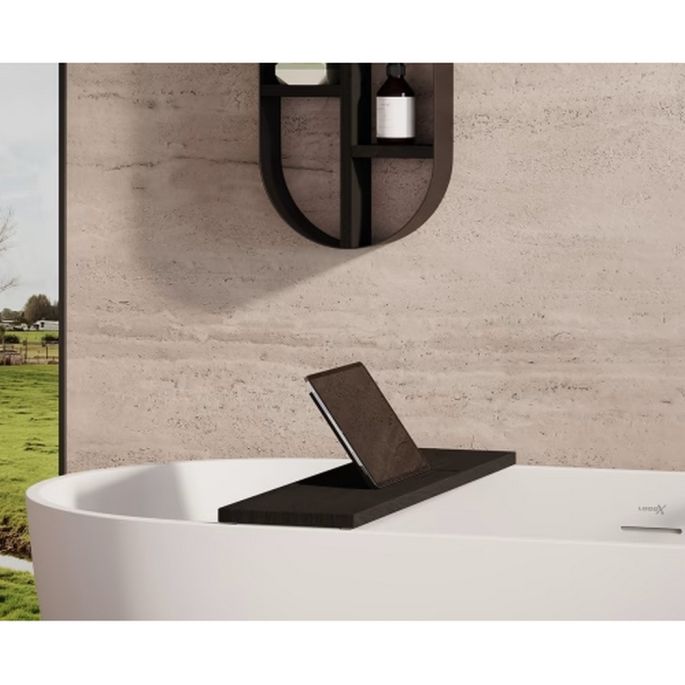 Looox Bath Collection WBSHELFBL69RVS badplank 69 cm massief eiken zwart met inzet geborsteld RVS
