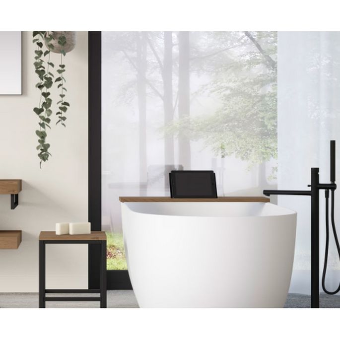 Looox Bath Collection WBSHELF78MW badplank 78 cm massief eiken old grey met inzet mat wit