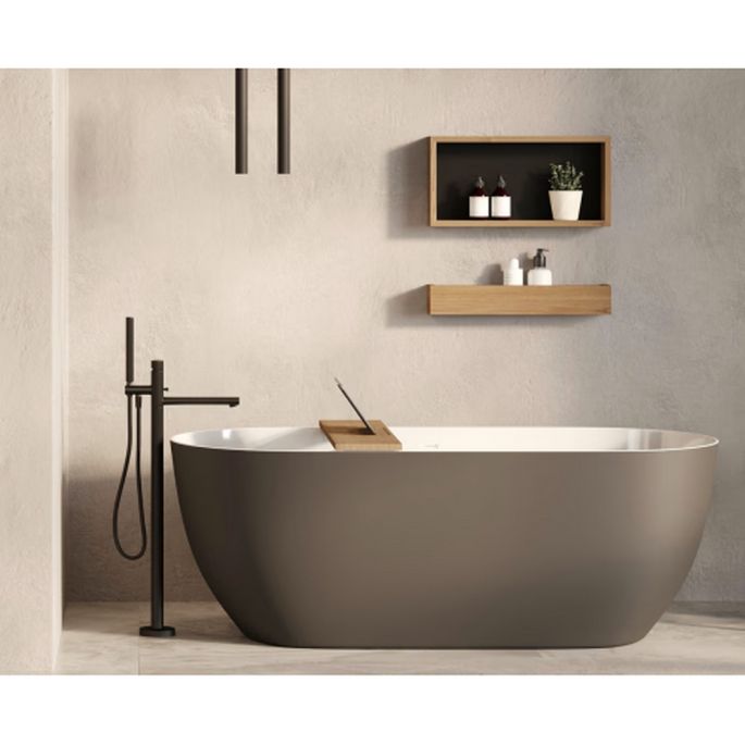 Looox Bath Collection WBSHELF88MZ badplank 88 cm massief eiken old grey met inzet mat zwart