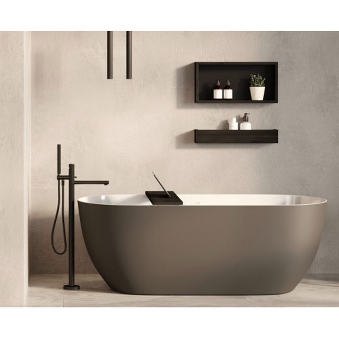 Looox Bath Collection WBSHELFBL78MZ badplank 78 cm massief eiken zwart met inzet mat zwart