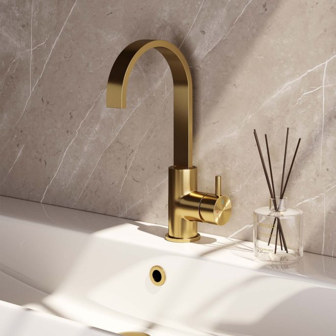 Brauer Edition 5-GG-003-S2 hoge opbouw wastafelmengkraan met draaibare platte uitloop model B goud geborsteld PVD