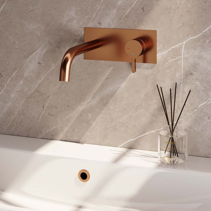 Brauer Edition 5-GK-004-B1 inbouw wastafelmengkraan met gebogen uitloop en afdekplaat model E1 koper geborsteld PVD