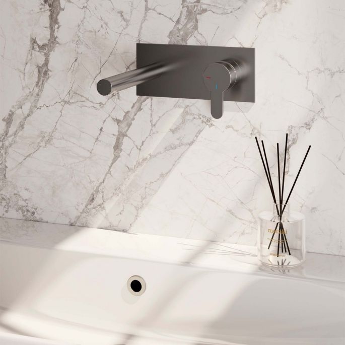 Brauer Edition 5-NG-004-S4 inbouw wastafelmengkraan met rechte uitloop en afdekplaat model D1 RVS geborsteld PVD