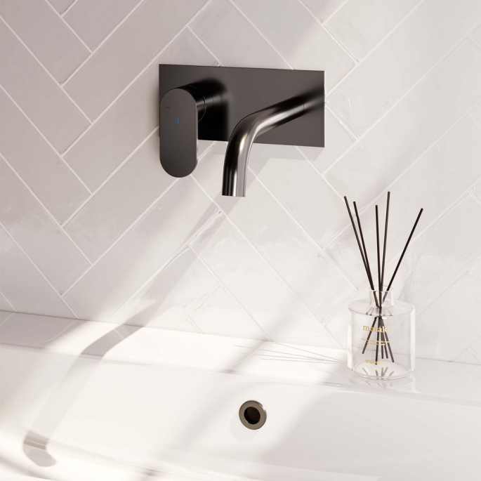 Brauer Edition 5-GM-083-B3 inbouw wastafelmengkraan met gebogen uitloop en afdekplaat model C2 gunmetal geborsteld PVD