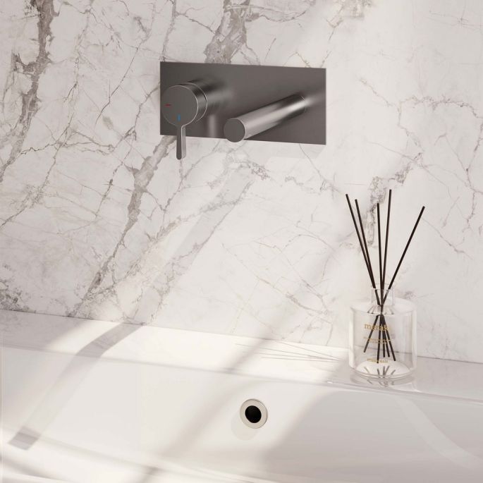 Brauer Edition 5-NG-083-S1 inbouw wastafelmengkraan met rechte uitloop en afdekplaat model E2 RVS geborsteld PVD