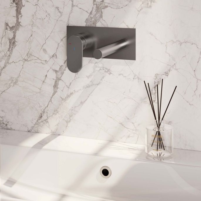 Brauer Edition 5-NG-083-S3 inbouw wastafelmengkraan met rechte uitloop en afdekplaat model C2 RVS geborsteld PVD