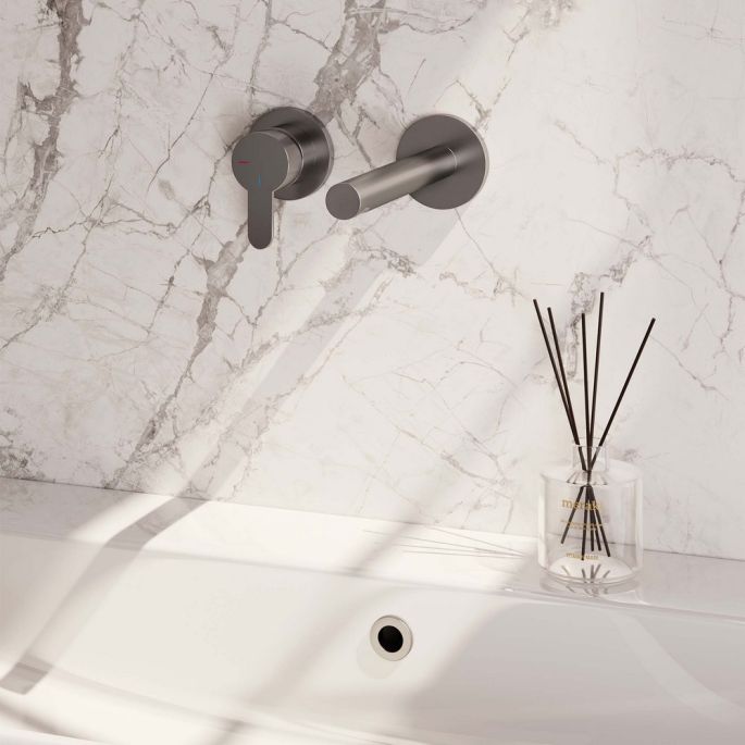 Brauer Edition 5-NG-083-S4-65 inbouw wastafelmengkraan met rechte uitloop en rozetten model D2 RVS geborsteld PVD