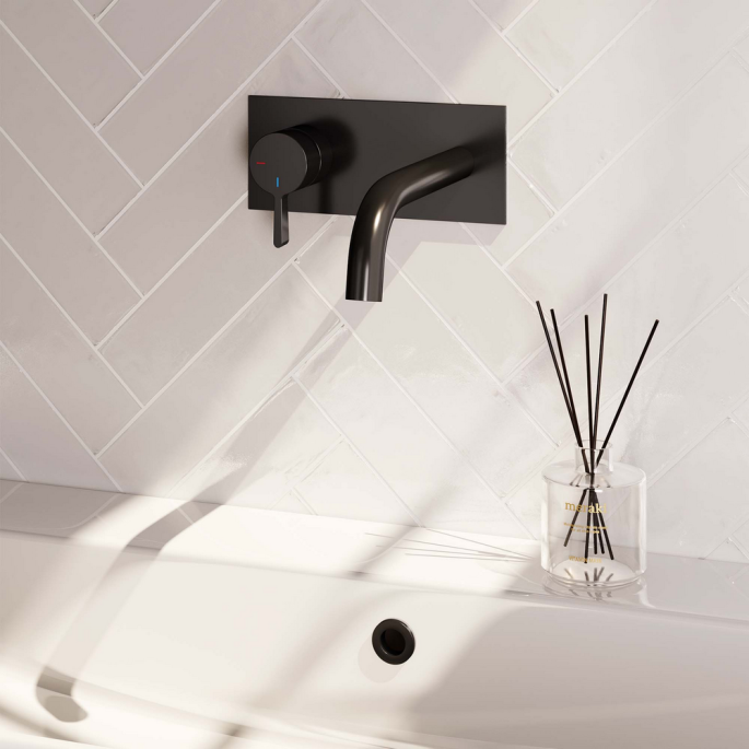 Brauer Edition 5-S-083-B1 inbouw wastafelmengkraan met gebogen uitloop en afdekplaat model E2 mat zwart