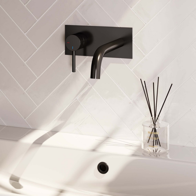 Brauer Edition 5-S-083-B2 inbouw wastafelmengkraan met gebogen uitloop en afdekplaat model A2 mat zwart