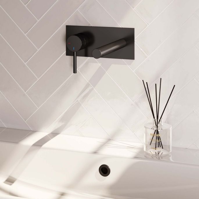 Brauer Edition 5-S-083-S2 inbouw wastafelmengkraan met rechte uitloop en afdekplaat model A2 mat zwart