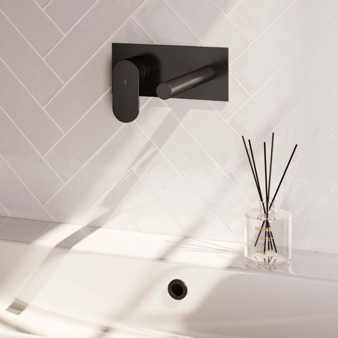 Brauer Edition 5-S-083-S3 inbouw wastafelmengkraan met rechte uitloop en afdekplaat model C2 mat zwart