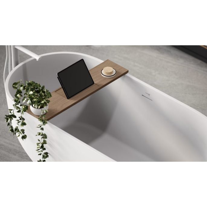 Looox Bath Collection WBSHELF88MW badplank 88 cm massief eiken old grey met inzet mat wit