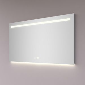 Hipp Design SPV 5010.70 spiegel 80x70cm met 1 horizontale LED baan, digitale klok, indirecte verlichting onder en spiegelverwarming