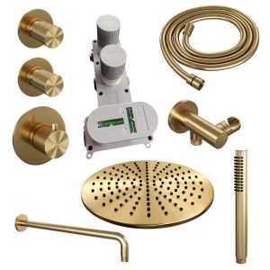 Brauer Carving 5-GG-100 thermostatische inbouw regendouche SET 04 goud geborsteld PVD
