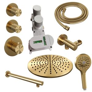 Brauer Carving 5-GG-104 thermostatische inbouw regendouche SET 08 goud geborsteld PVD