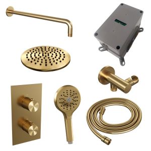 Brauer Carving 5-GG-129 thermostatische inbouw regendouche 3-weg omstelling SET 33 goud geborsteld PVD